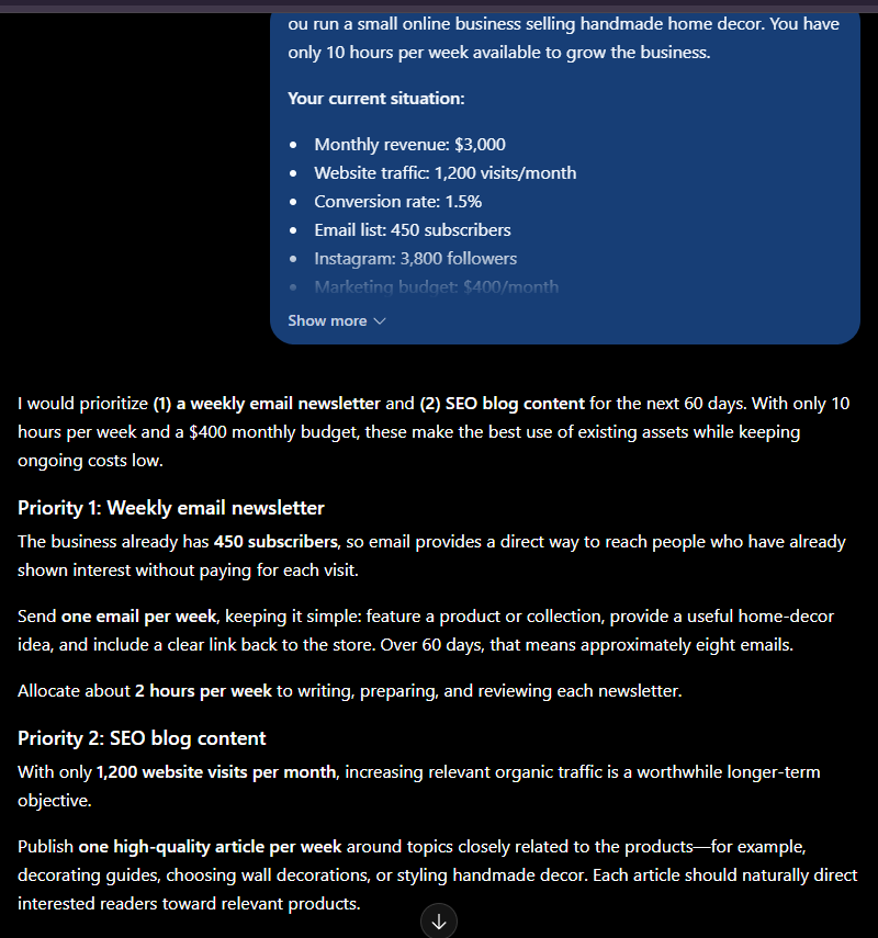 ChatGPT prioritizing email and SEO for small business growth