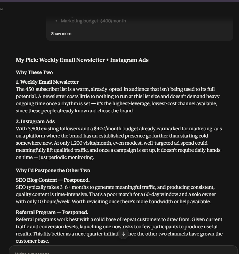 Claude prioritizing email and Instagram ads for small business growth