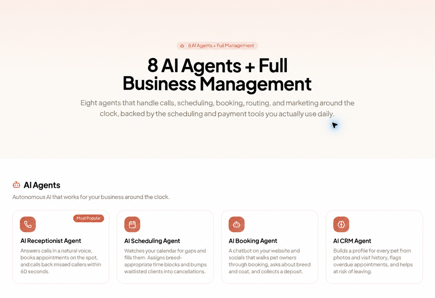 Pet grooming software for small businesses: Groomify AI agents for reception, scheduling, booking, CRM, and business insights