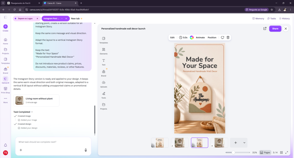 Canva AI repurposing an Instagram post into an Instagram Story