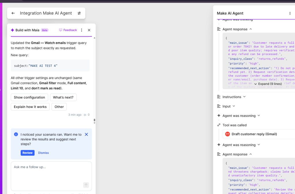 Make AI Agent handling a high-priority refund request without promising a refund before verification