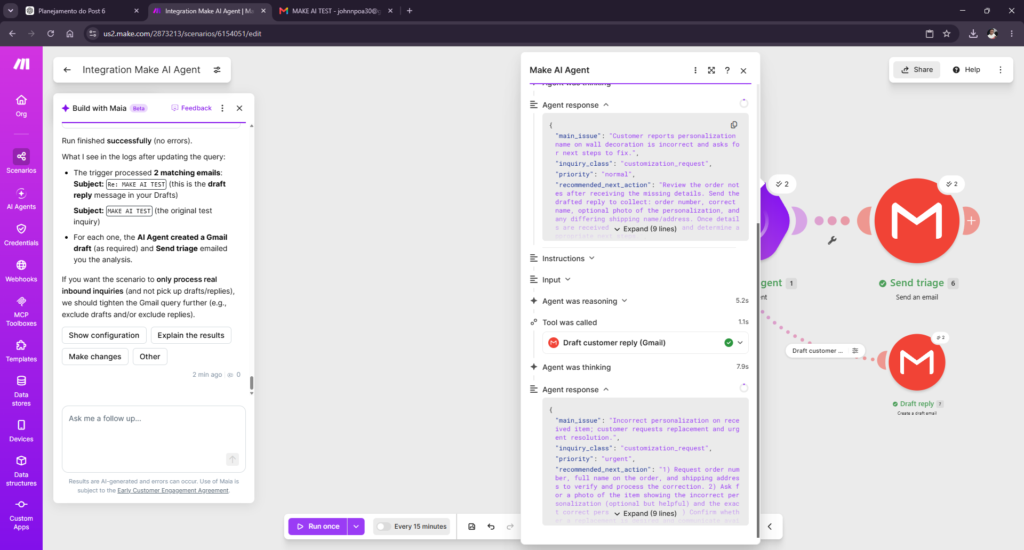 Make AI Agent classifying an urgent personalization request and recommending verification before action