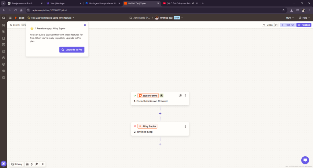 Zapier showing AI by Zapier as a Premium app requiring a Pro plan