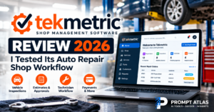 Tekmetric review 2026 featuring auto repair shop management workflow