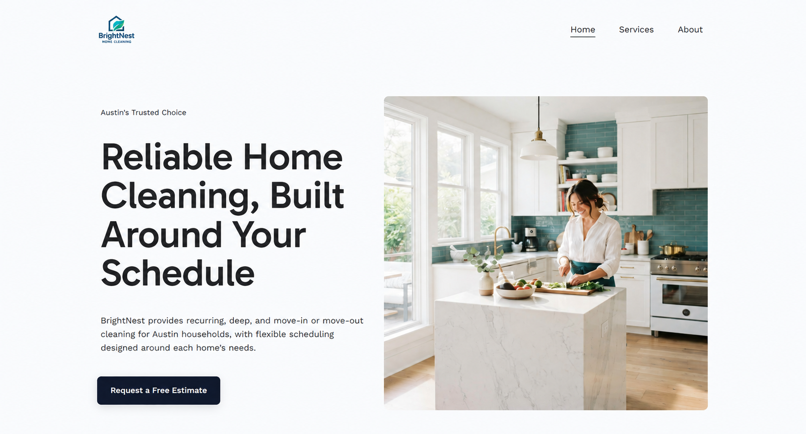 Hostinger Manual mode edited homepage with revised cleaning headline, description, and estimate button