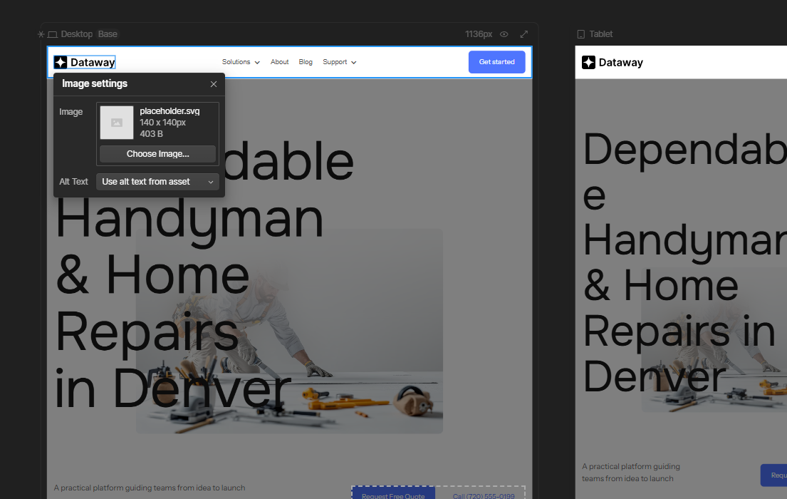 Dataway placeholder SVG asset in Webflow editor