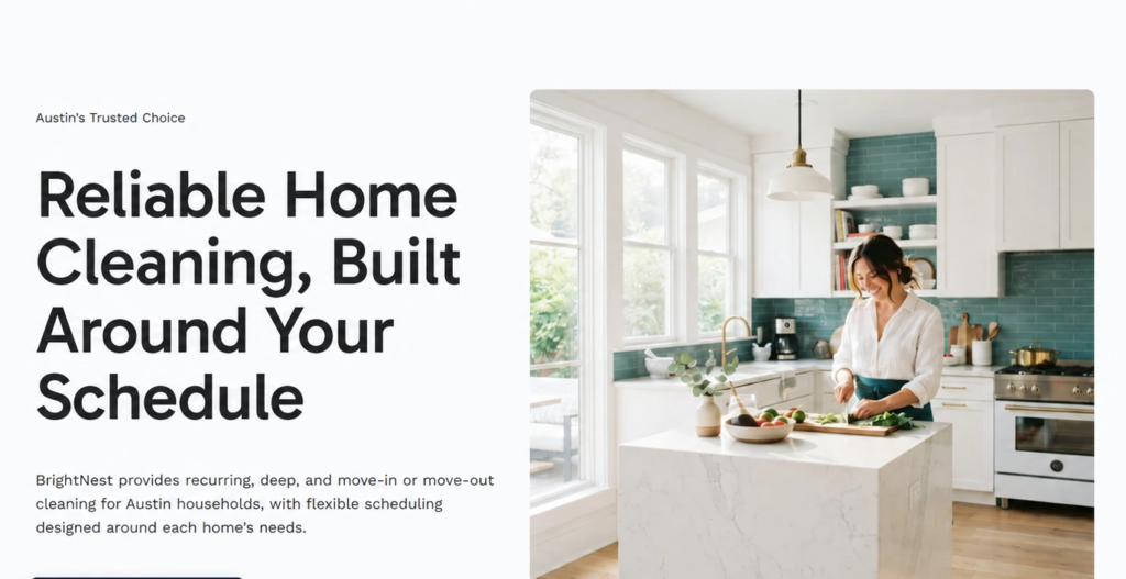 Hostinger AI Website Builder generated homepage for BrightNest Home Cleaning